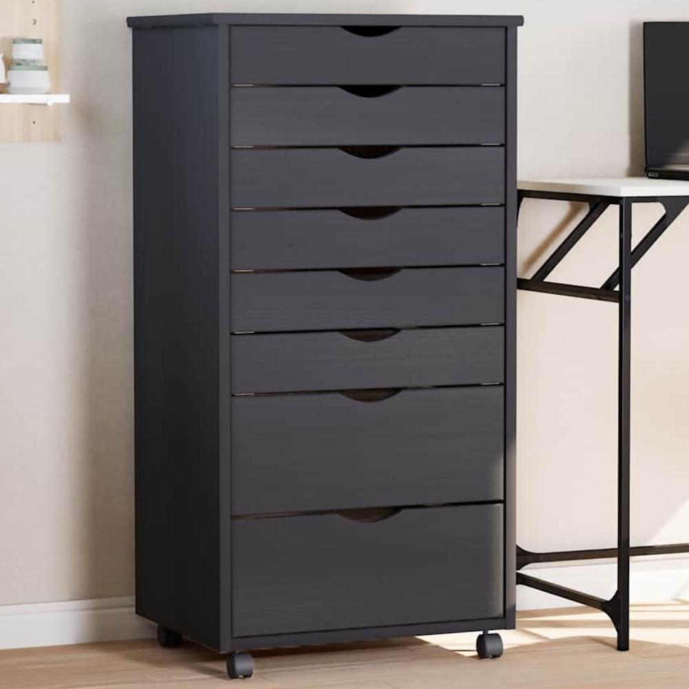 vidaXL Moss 6 Drawer Grey Solid Pine Mobile Chest of Drawers Image 1