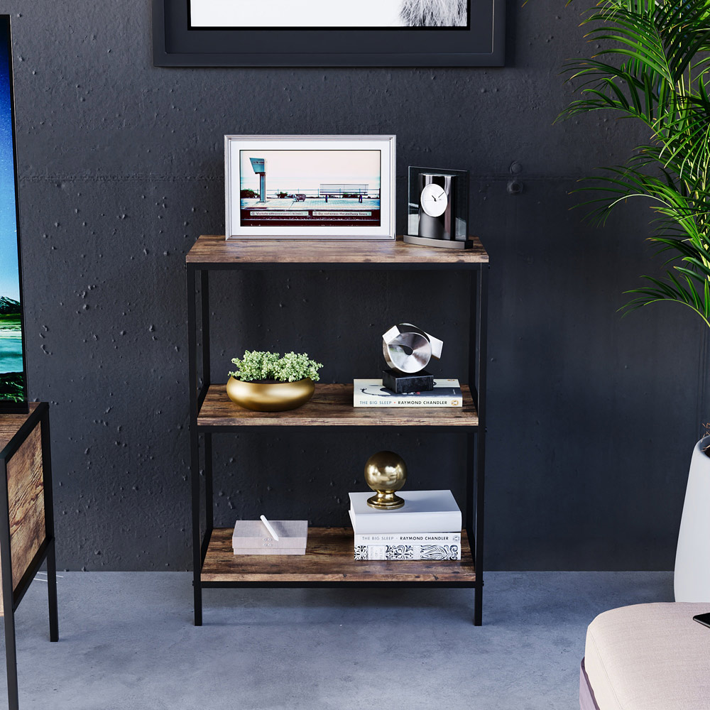 Vida Designs Brooklyn 3 Shelf Brown Bookcase Image 4