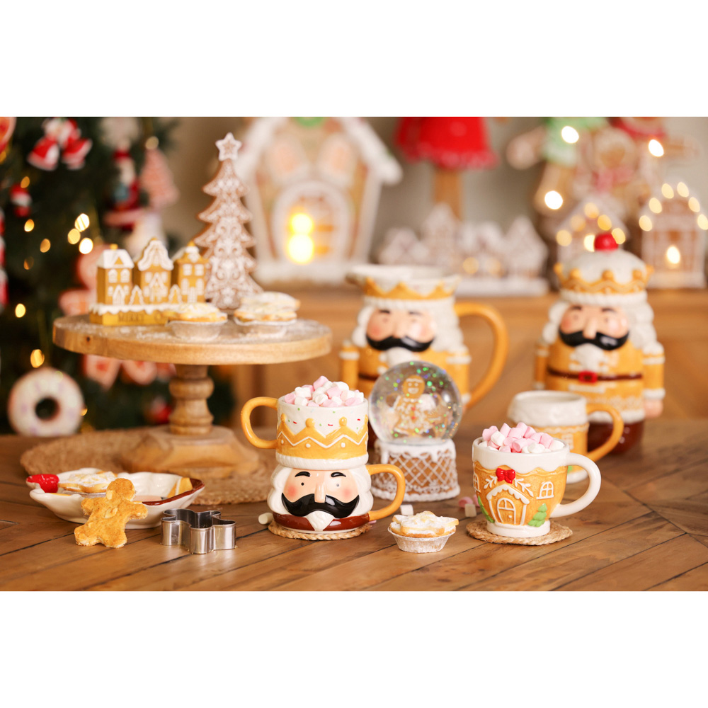 The Seasonal Gift Co. Santa & Friends 2 Piece Gingerbread Nutcracker Ceramic Stacking Mugs Set Image 4