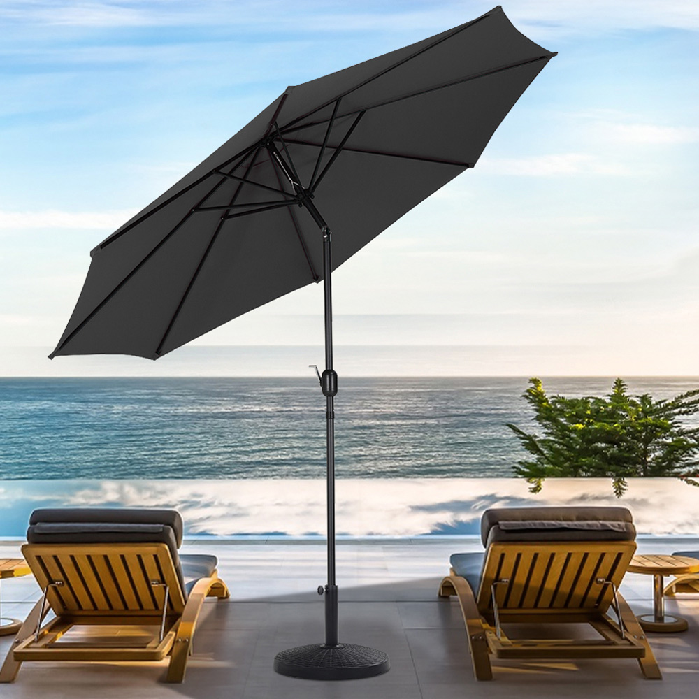 Living and Home Black Round Crank Tilt Parasol with Rattan Effect Round Base 3m Image 2
