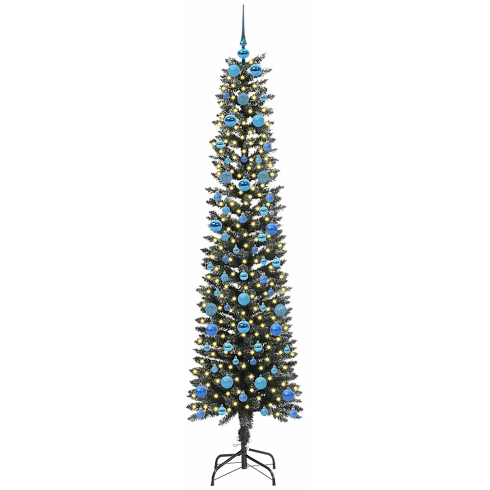 vidaXL Pre-Lit Blue Baubles Green Artificial Christmas Tree 7ft Image 1