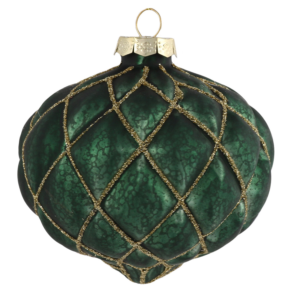 Royal Emerald Mottled Green Embellished Christmas Bauble Image 2