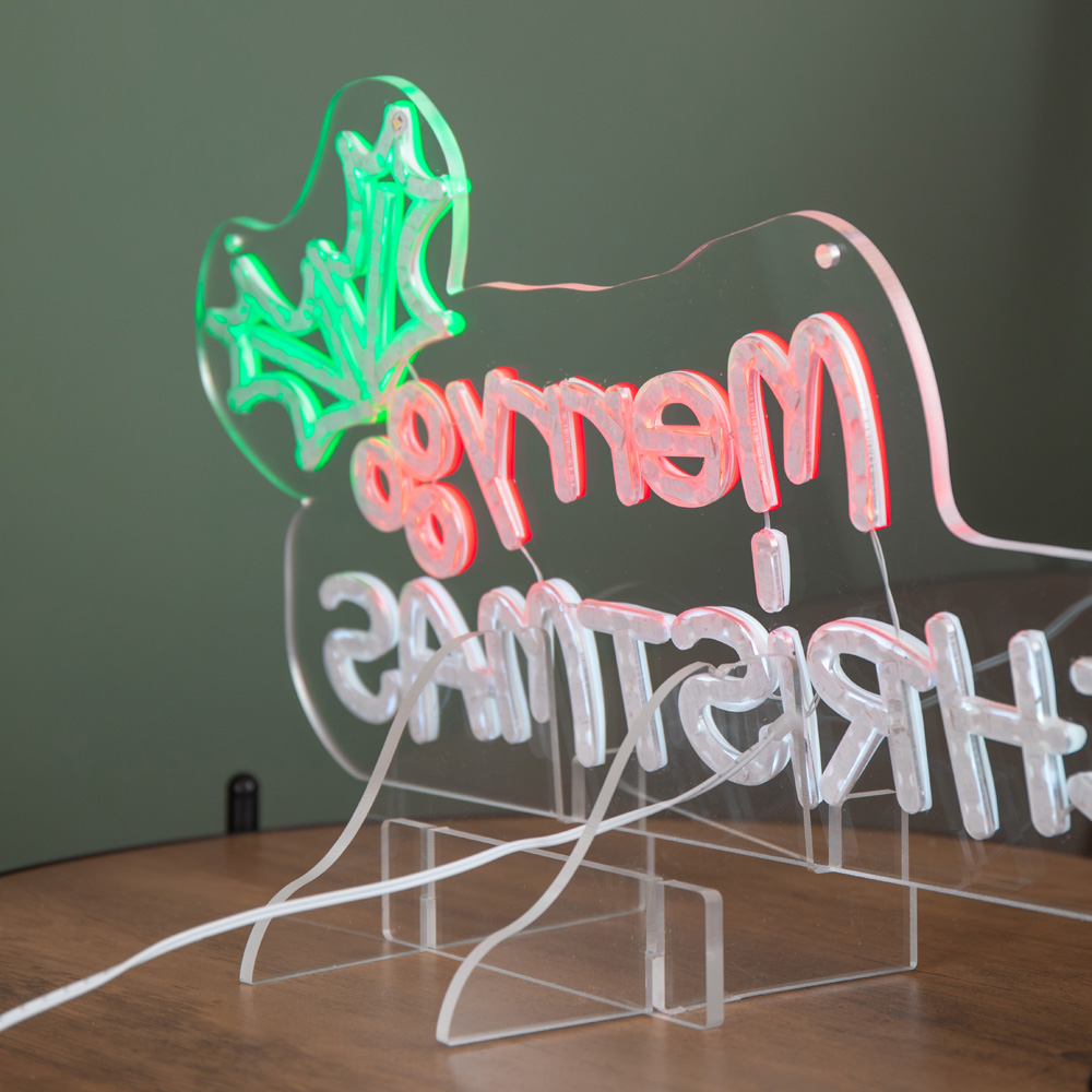 Samuel Alexander Red and White LED Light Up Merry Neon Sign 23 x 40cm Image 9