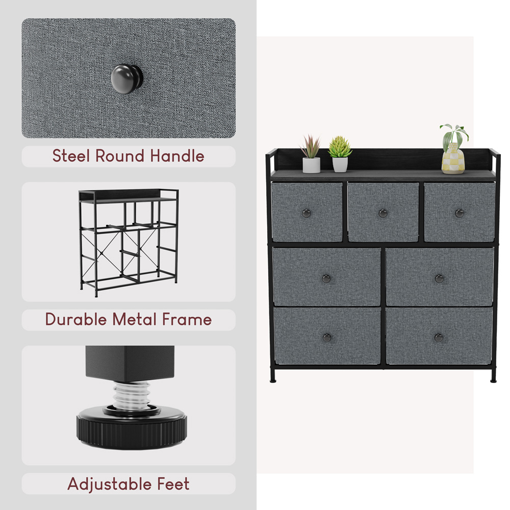 Vida Designs Chorley 7 Drawer Grey and Black Fabric Chest of Drawer Image 5