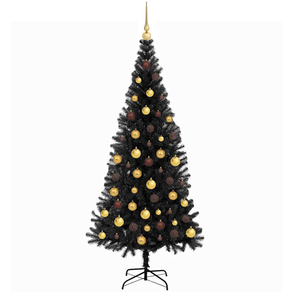 vidaXL Pre-Lit Gold and Bronze Baubles Black Artificial Christmas Tree 6ft Image 1