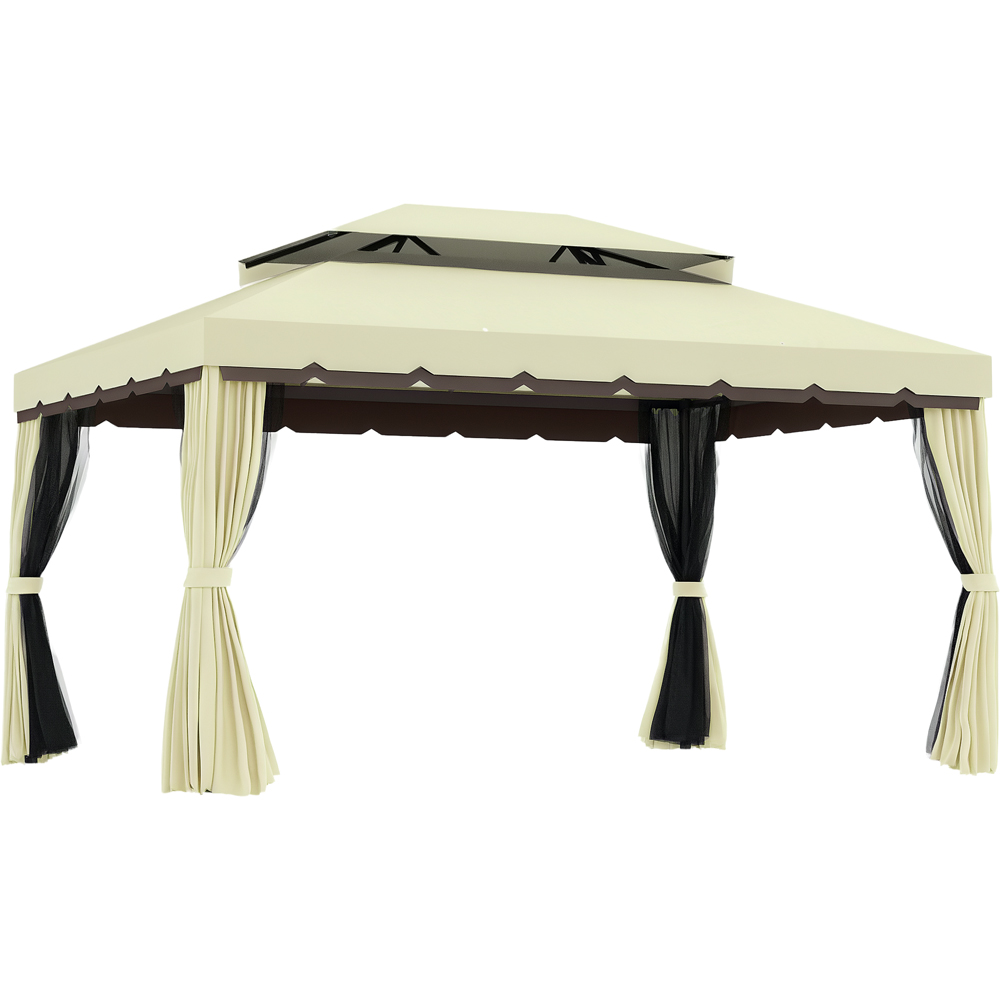 Outsunny 4 x 3m Cream Canopy Pavilion Patio Gazebo Tent with Sides Image 2