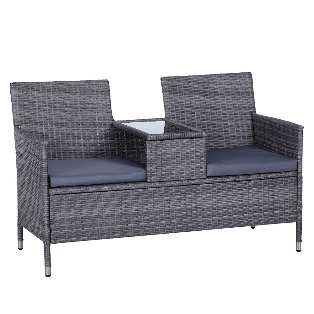 Outsunny Rattan Love Seat Grey Image 2
