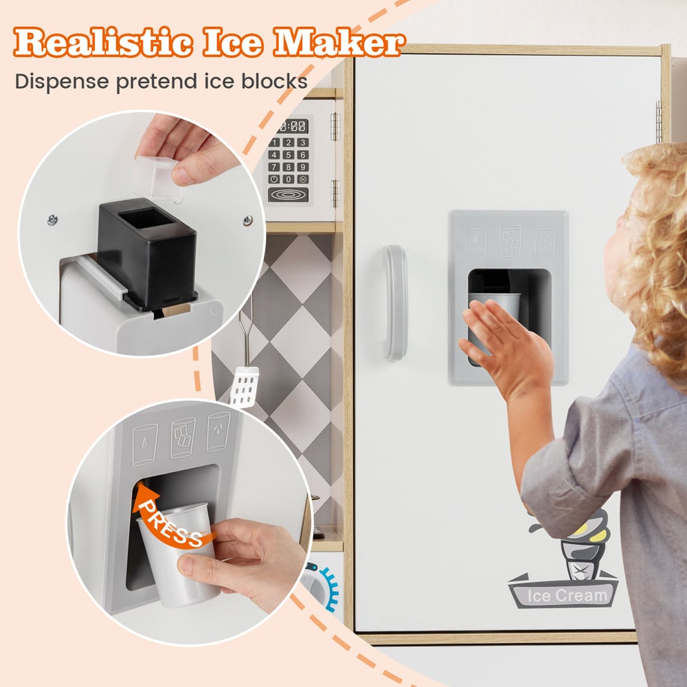 Costway Kids Natural Kitchen Play Set with Ice Maker and Cooking Stove Image 4