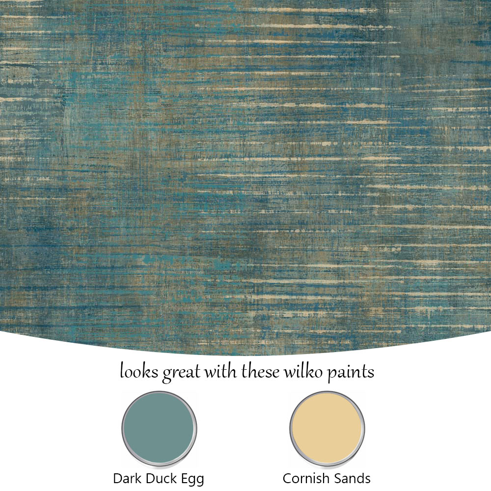 Grandeco Urban Stripe Distressed Metallic Teal Textured Wallpaper Image 4