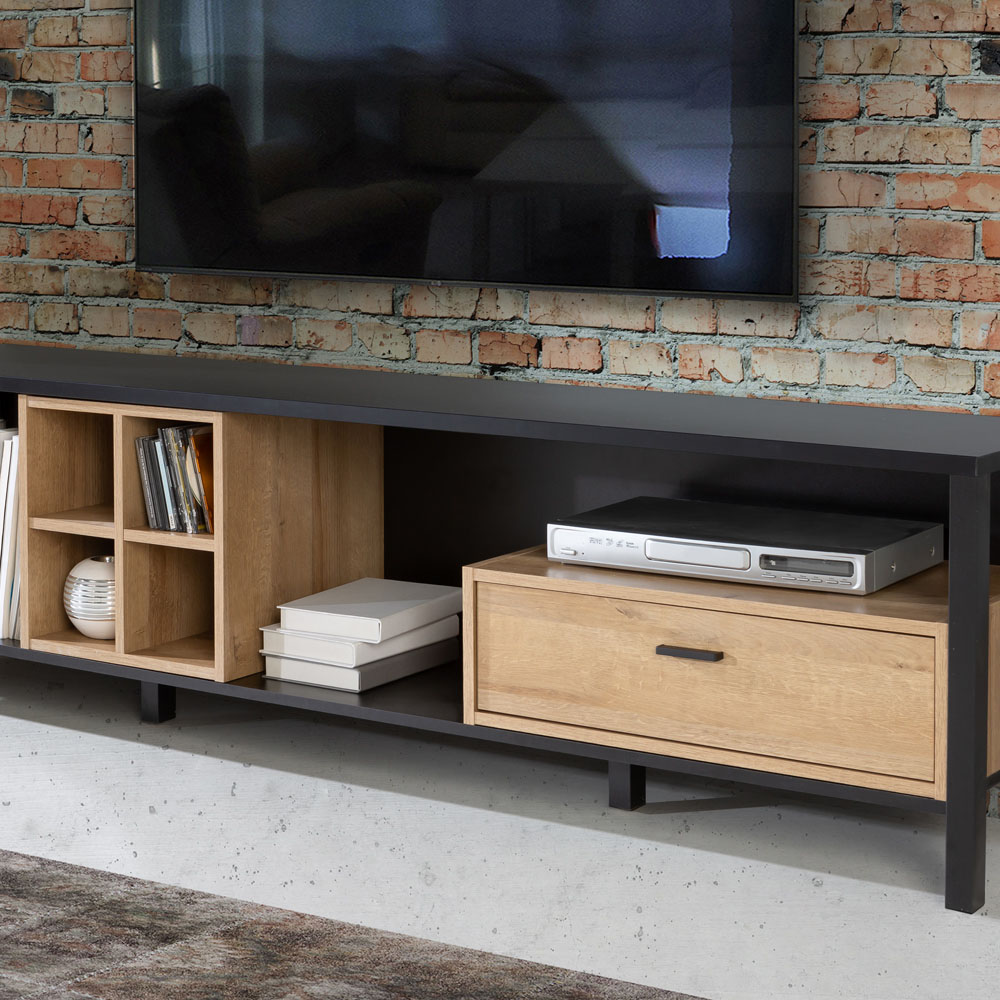 Florence High Rock Single Drawer Matt Black and Riviera Oak Wide TV Unit Image 6