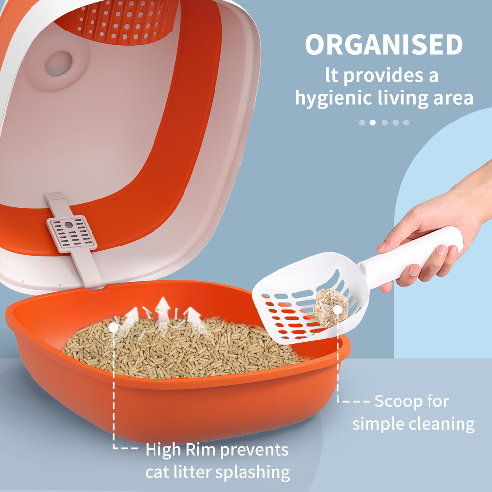PawHut Orange and White Foldable Cat Litter Box 38 x 41 x 52cm Image 5
