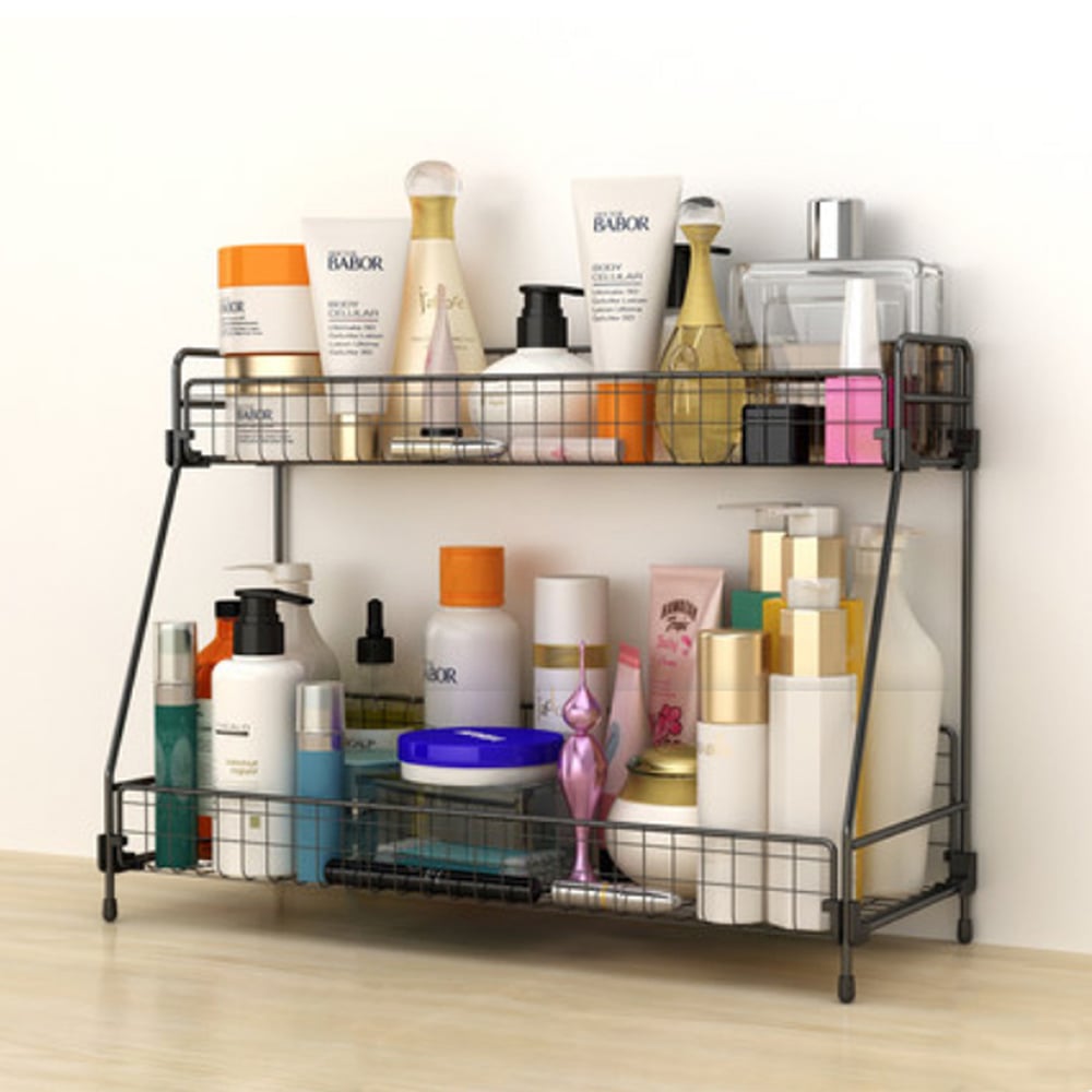 Living And Home WH0798 Black Metal 2-Tier Freestanding Storage Rack Image 2