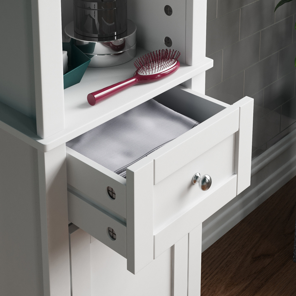 Lassic Bath Vida Priano White Single Drawer 2 Door Tall Mirror Floor Cabinet Image 5