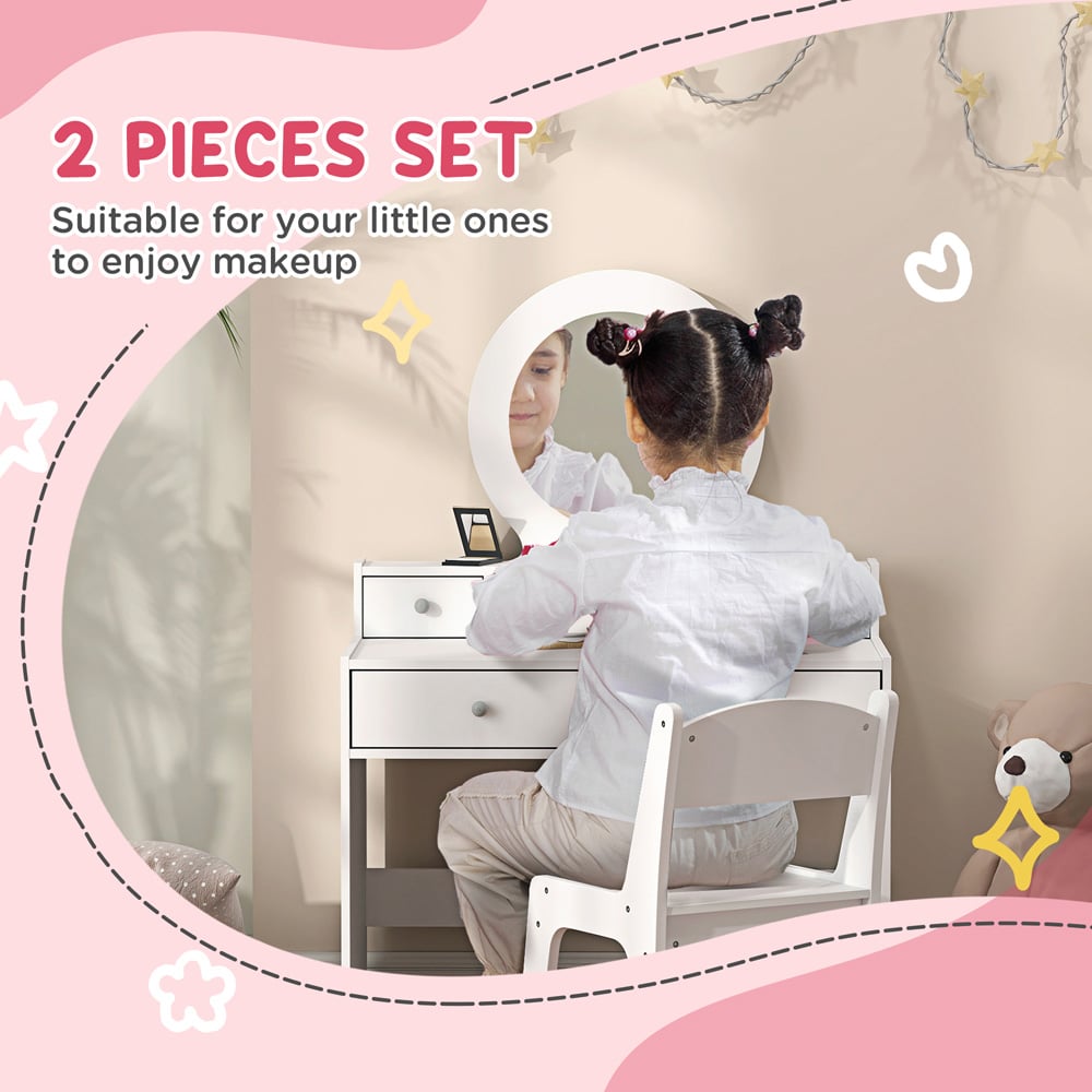 AIYAPLAY 4 Drawer White Mirror Kids Dressing Table and Stool Set Image 8