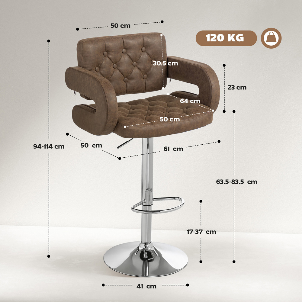 Portland Coffee PU Leather Height Adjustable Swivel Bar Stool Image 9