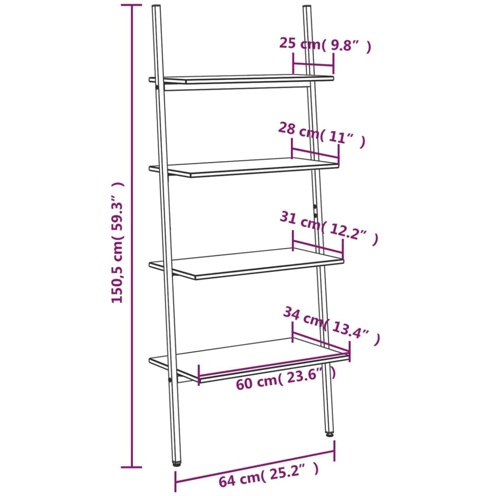 vidaXL 4-Tier Light Brown and Black Tall Leaning Shelf Image 8