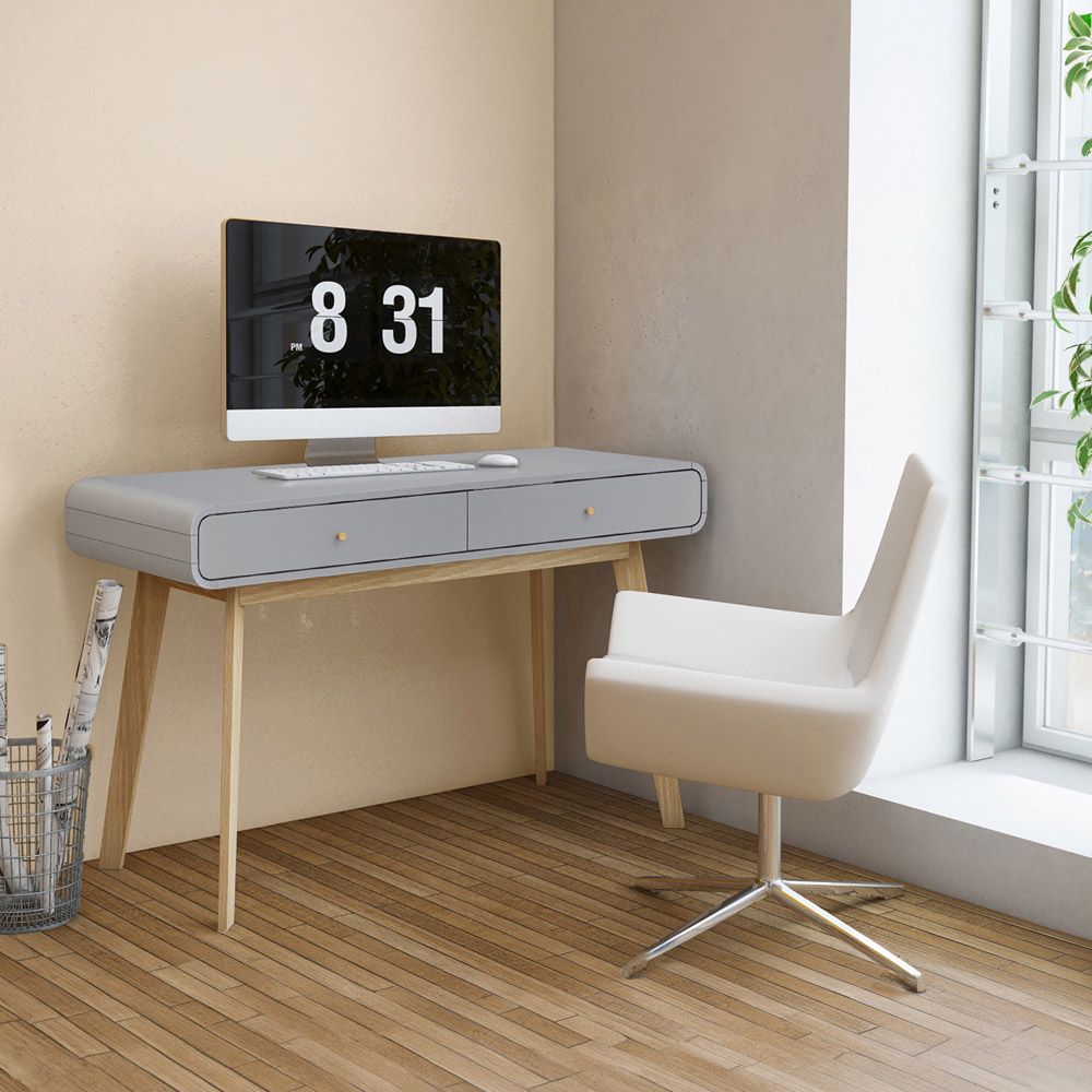 Loft24 Cassie 2 Drawer Grey Writing Desk Image 8