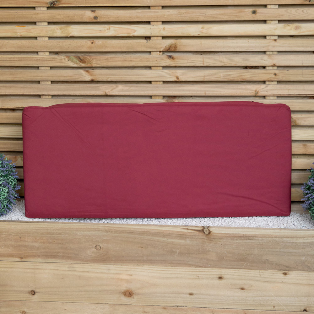 Samuel Alexander 2 Seater Burgundy Wooden Garden Chair Cushion Base 99 x 41cm Image 3