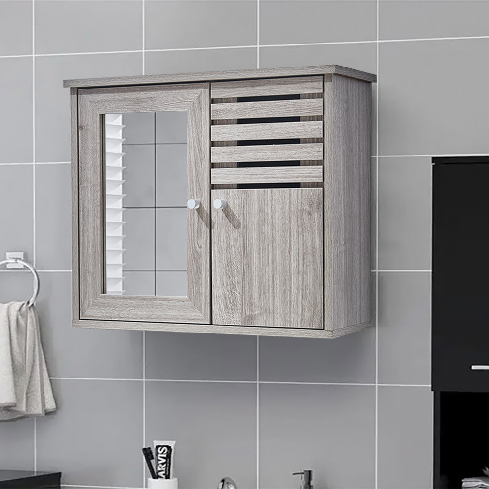 Living and Home Grey Oak Finish Mirror Bathroom Cabinet Image 5