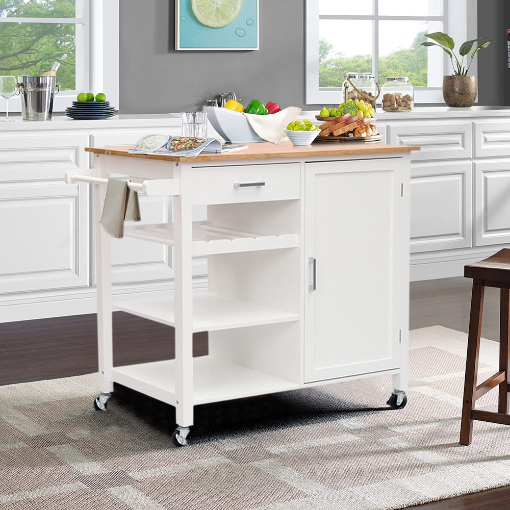 Living and Home Wooden Rolling Kitchen Island Trolley Image 8