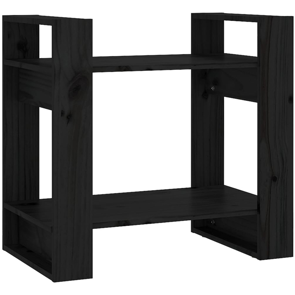 vidaXL 2 Shelf Black Solid Pine Wood Bookcase Image 2
