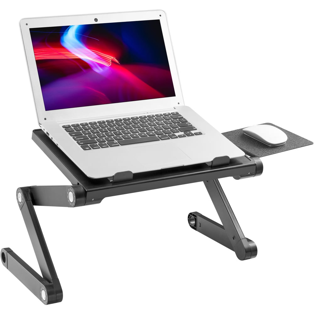 ProperAV Black Multi Functionable Stand Up Laptop Stand with Mouse Pad Mount Image 3