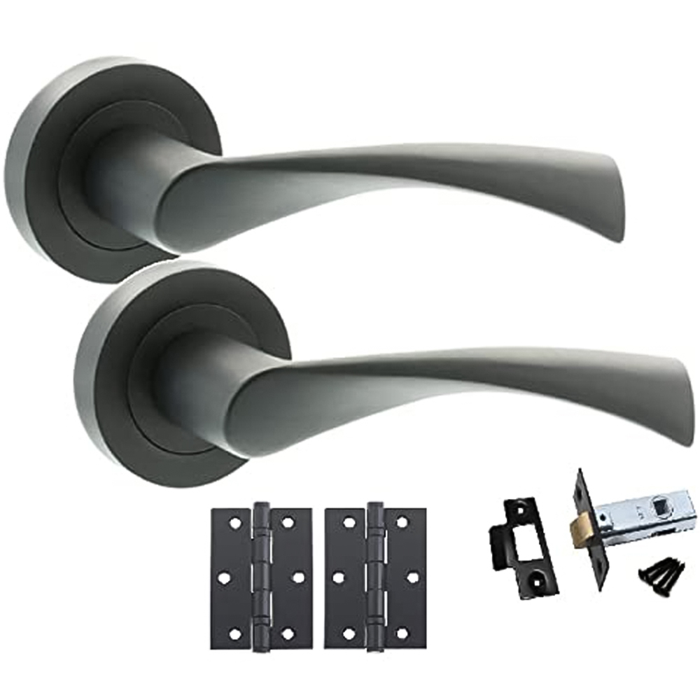 Golden Grace Matt Black Astrid Twist Bathroom Door Handle Set Image 1