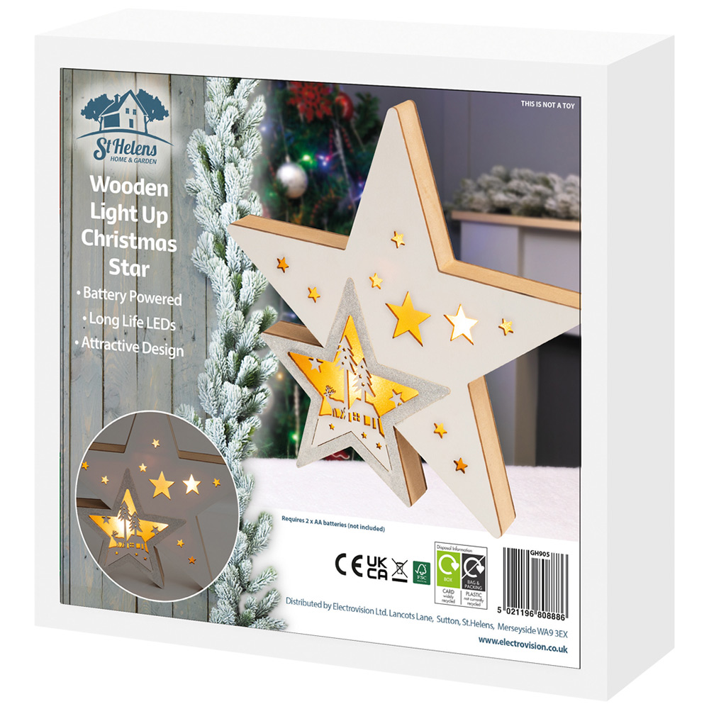 St Helens Battery Powered Light Up Wooden Christmas Star Image 4