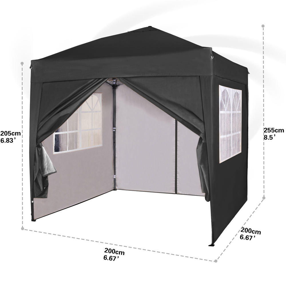 Black Pop Up Outdoor Canopy Tent with Removable Sidewalls 2 x 2m Image 7