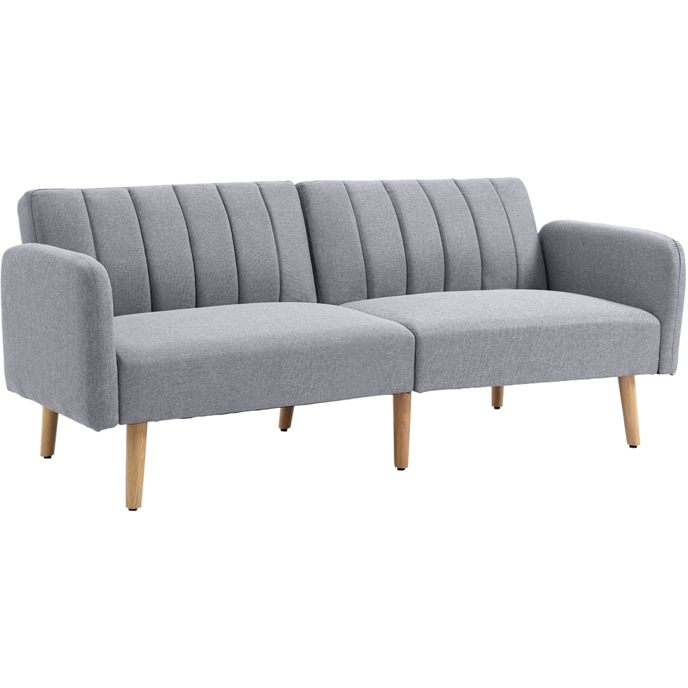 HOMCOM 2 Seater Light Grey Linen Fabric Convertible Sofa Bed Image 2