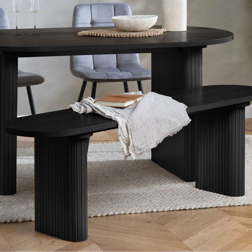 Birlea Axel 2 Seater Black Oval Fluted Dining Bench Image 8