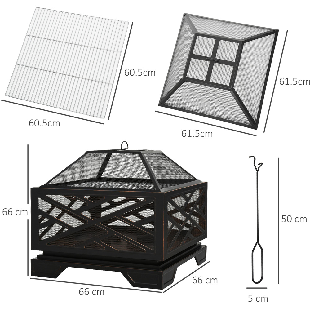 Outsunny Steel BBQ Fire Pit with Poker and Mesh Lid Image 6