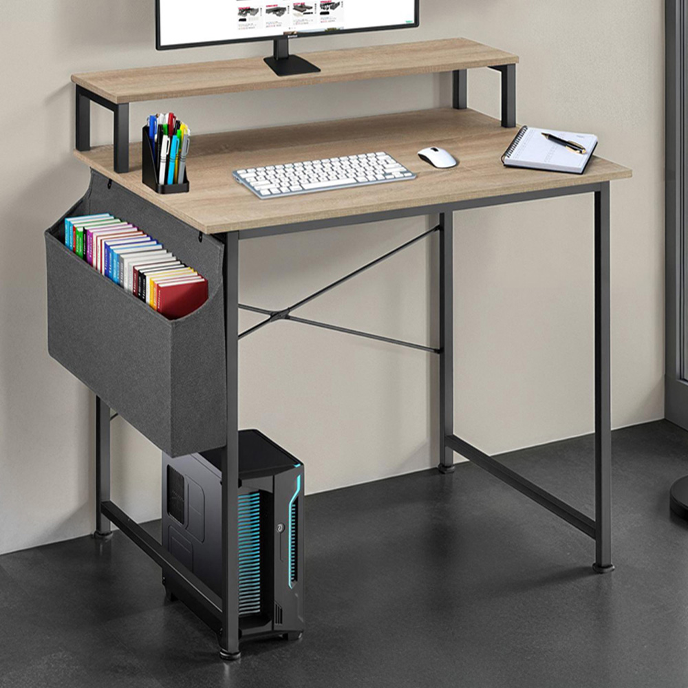 Tectake Desk Industrial Wood Light Desk Oak Sonoma with Fabric Organiser 80cm Image 1