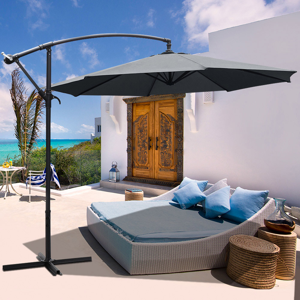 Living and Home Dark Grey Cantilever Parasol with Cross Base 3m Image 2