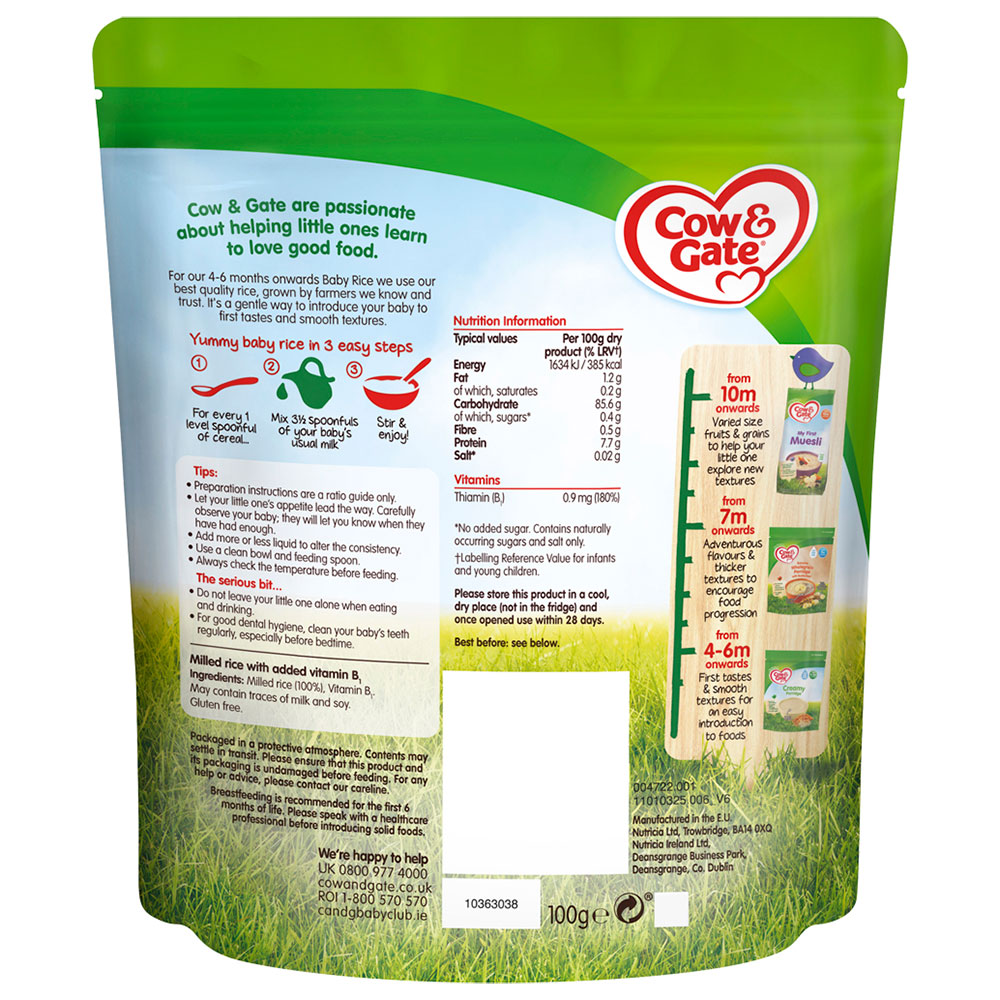 Cow and Gate Baby Cereal Rice 100g Image 2
