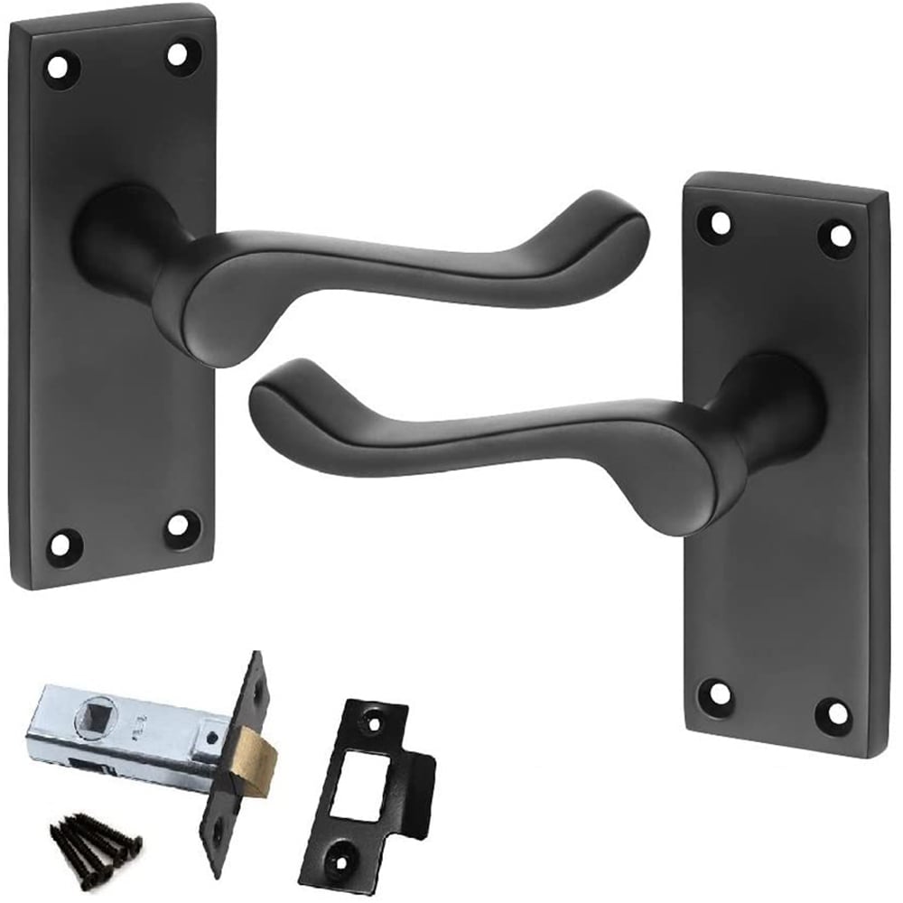 Golden Grace Matt Black Victorian Scroll Door Handle Set 120 x 40mm Image