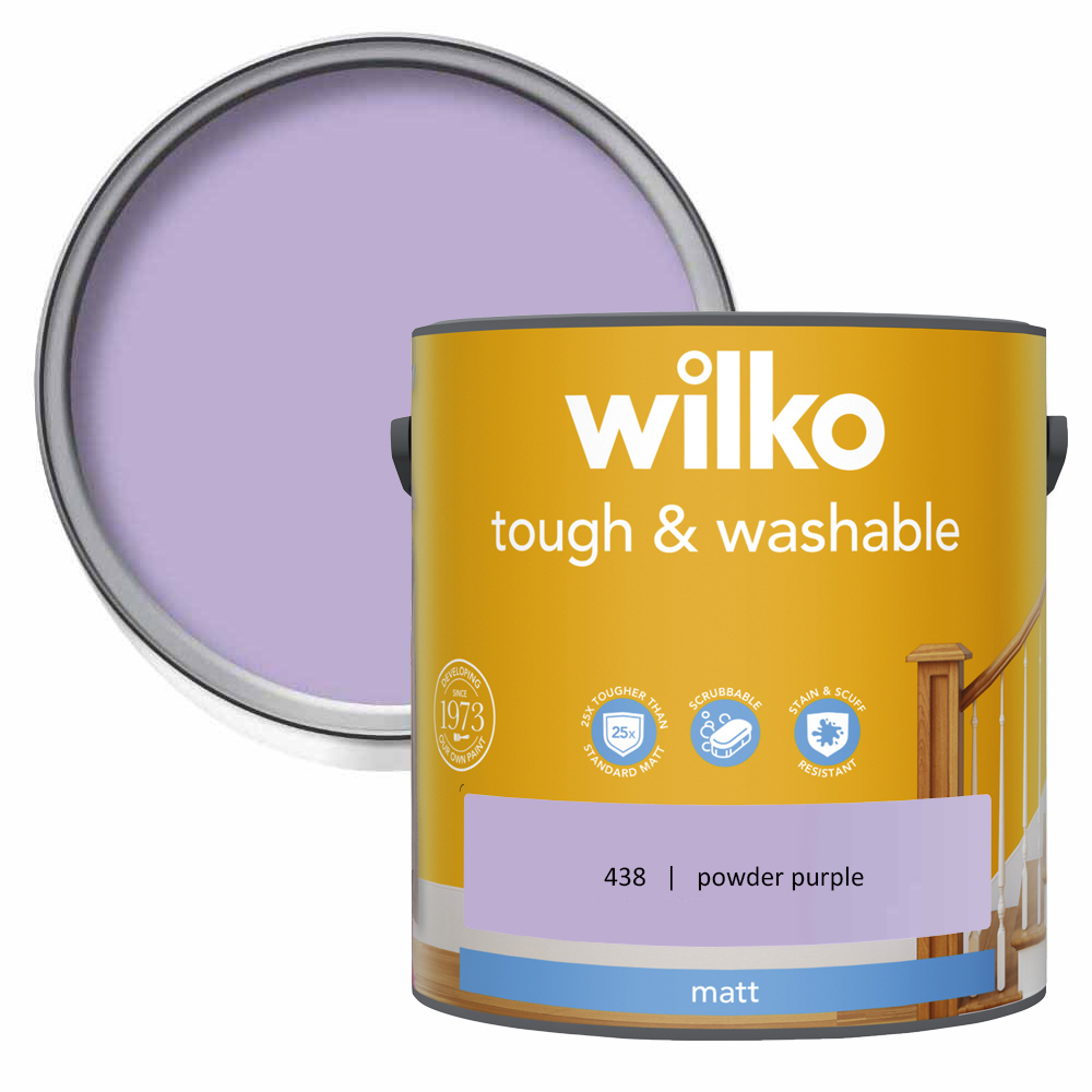 Wilko Tough & Washable Powder Purple Matt Emulsion Paint 2.5L Image 1