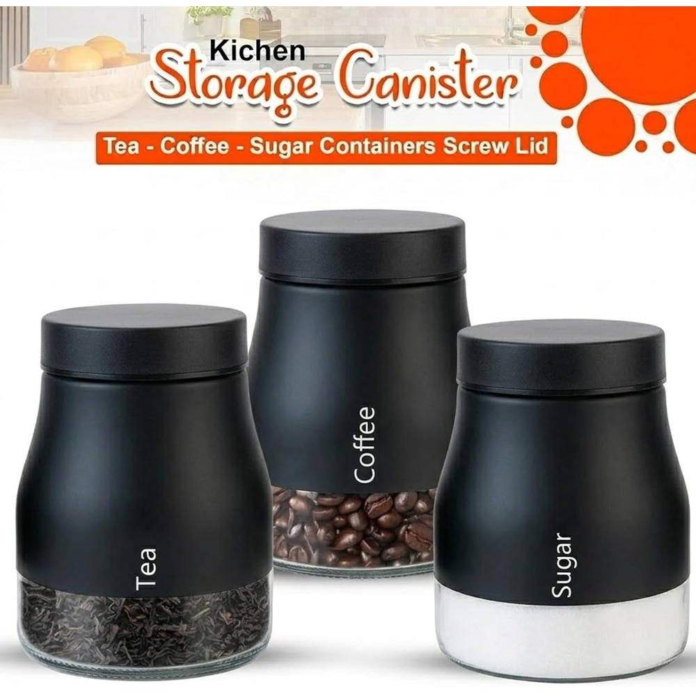 ATEK 3 Piece Black Kitchen Storage Canister Set Image 3