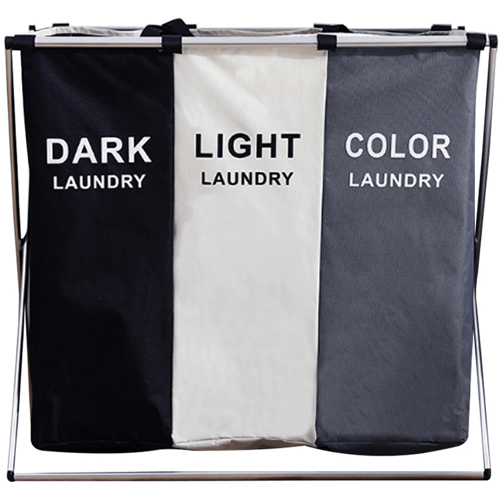 Living And Home WH0679 Multi Cotton Fabric Aluminium Frame Laundry Basket Image 3