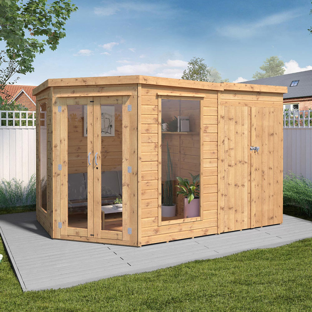 Mercia 7 x 7ft Double Door Shiplap Corner Summerhouse with Side Shed Image 2