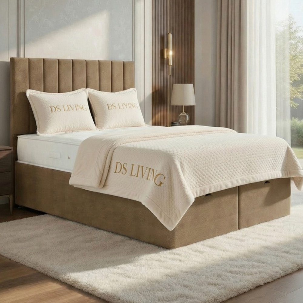 DS Living Aria Double Beige Plush Ottoman Bed Image 1