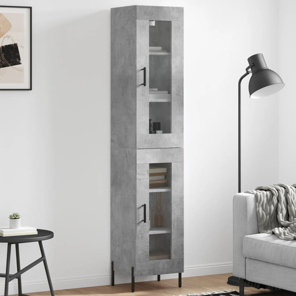 vidaXL 2 Glass Door Concrete Grey Highboard Image 1