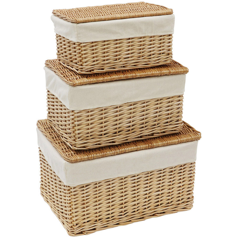 JVL 3 Piece Acacia Honey Rectangular Willow Storage Hampers with Lid Image 1