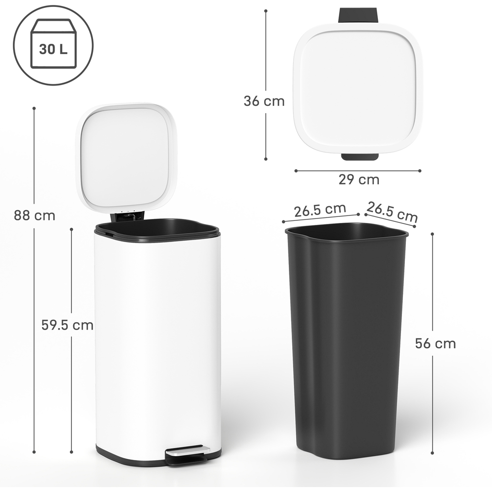 HOMCOM White Pedal Bin with Removable Inner Bucket and Soft-Close Lid 30L Image 9