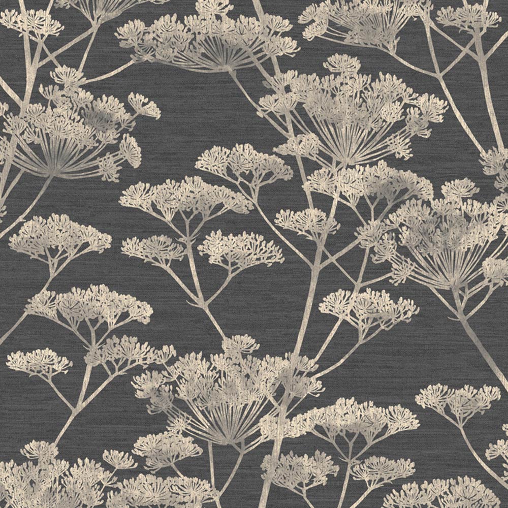 Boutique Serene Seed-Head Black and Gold Wallpaper Image 1