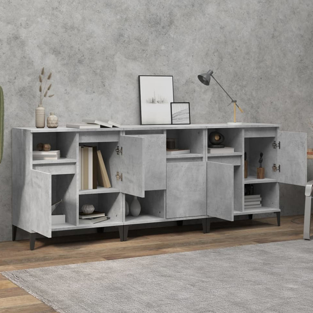 vidaXL 2 Door 2 Shelf Concrete Grey Wooden Sideboard 3 Piece Image 1