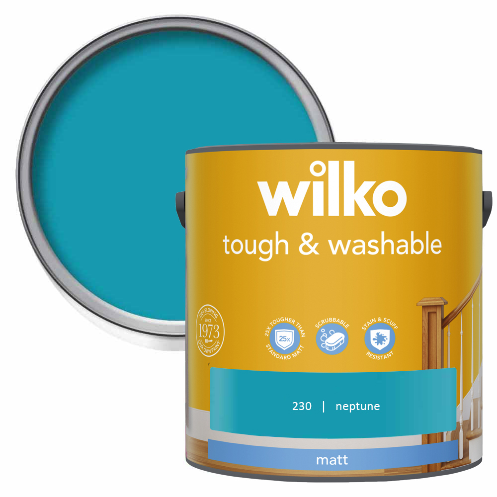 Wilko Tough & Washable Neptune Matt Emulsion Paint 2.5L Image 1
