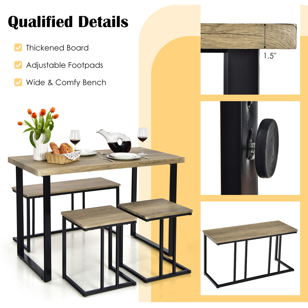 Costway 4 Seater Metal Frame Industrial Dining Set Image 5