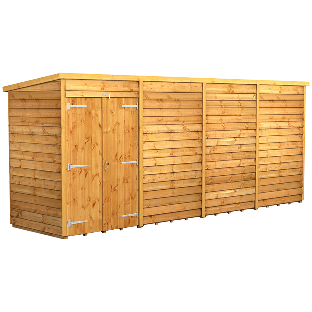 Power 16 x 4ft Overlap Pent Windowless Double Door Garden Shed Image 1