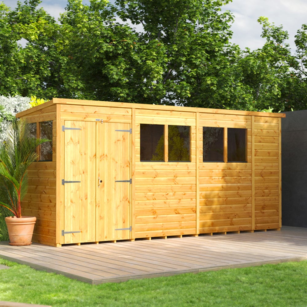 Power Sheds 14 x 4ft Double Door Pent Wooden Shed Image 2